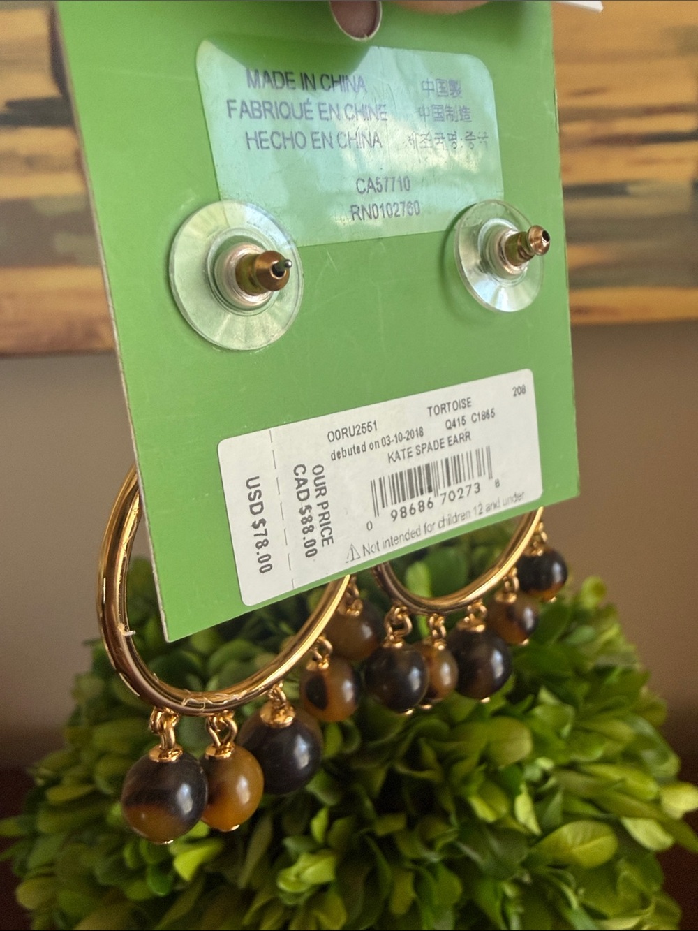 KATE SPADE ♠️ New York TORTOISE BAUBLE DROP HOOP EARRINGS 🌟NWT🌟 - Picture 9 of 15